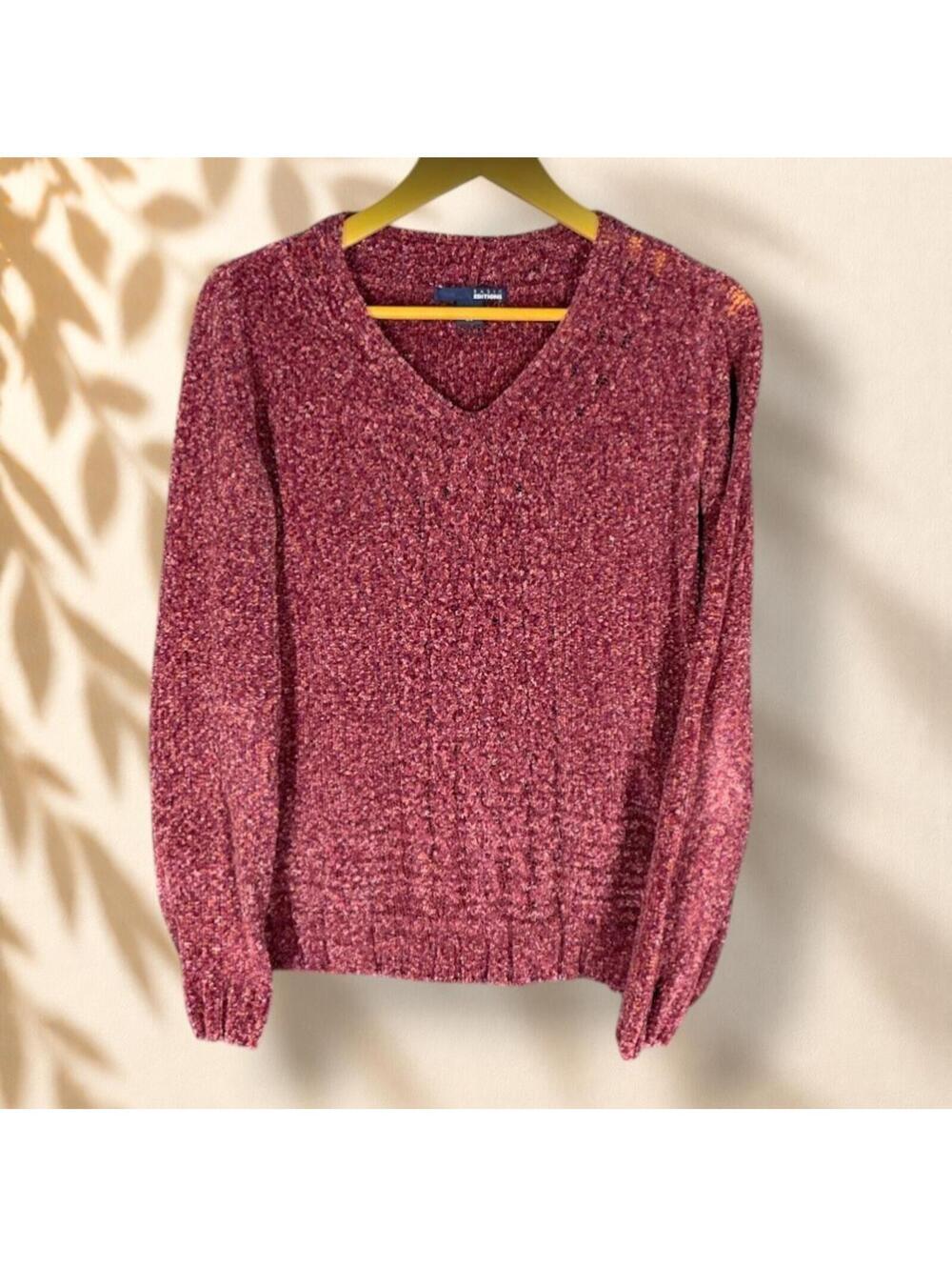 Basic Editions Sweater Pullover Women S Small Purple Knit Long Sleeve V-Neck
